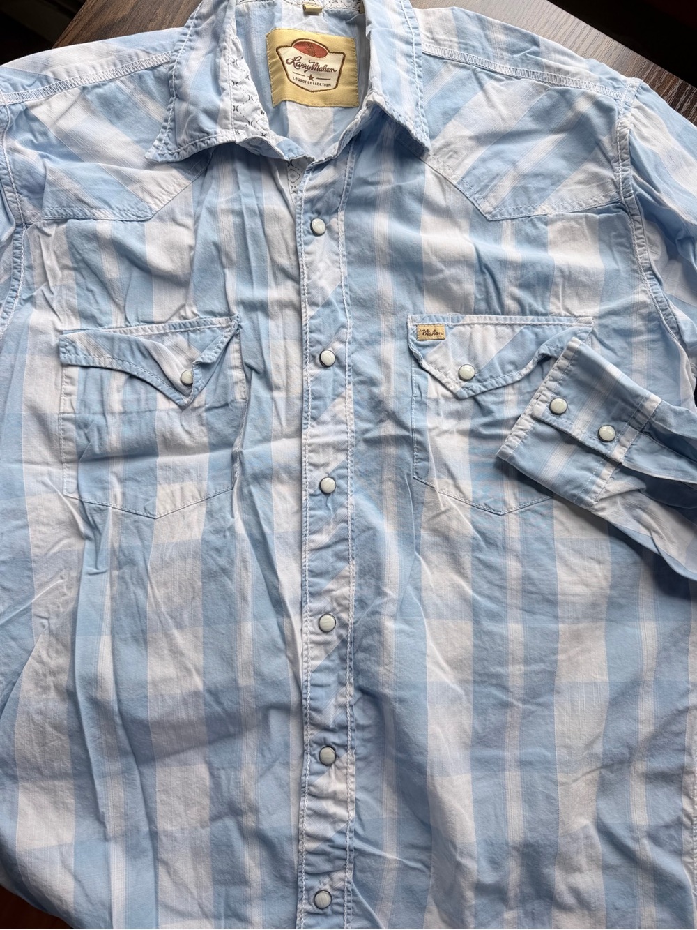 Larry Mahan blue & white cotton western shirt from the Cowboy Collection